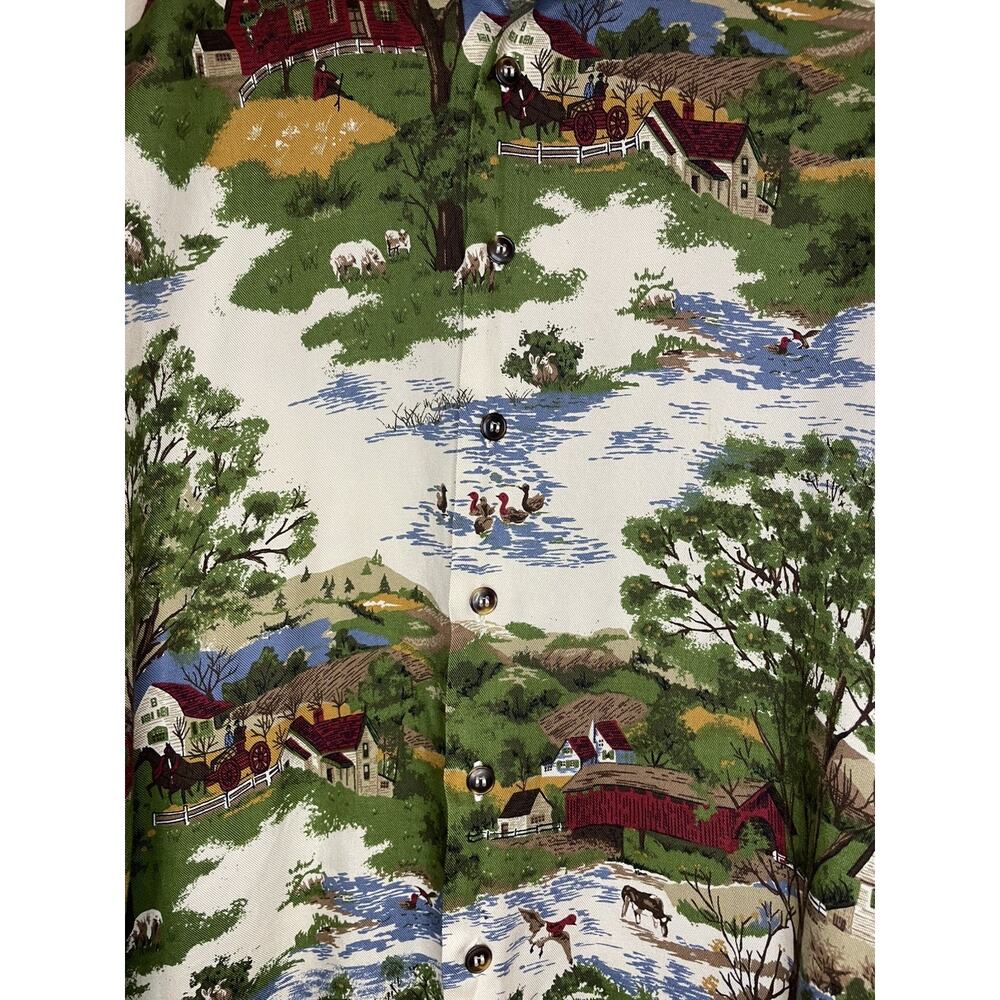VTG Lizwear Novelty Farm Scene Countryside Horse Button Up Shirt M 90s Western - Picture 4 of 6